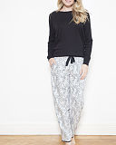 1712 TKD Lingerie Nightwear Cyberjammies Pandora Knit Top Black Luna Pant Animal Print White Black