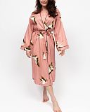 Bonnie Crane Bird Print Long Dressing Gown Pink Mix
