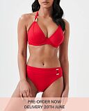 Boudoir Beach Halter Bikini Top And Belted Brief Red