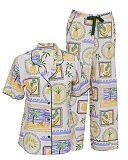 Cora Postcard Print Pyjama Sets Green Mix TKD Lingerie Cyberjammies Fashion CF1