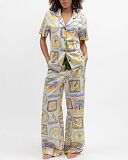 Cora Postcard Print Pyjama Sets Green Mix TKD Lingerie Cyberjammies Fashion F1