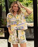 Cora Postcard Print Relaxed Shorty Sets Green Mix TKD Lingerie Cyberjammies Fashion L1