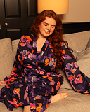 Edie Floral Print Long Dressing Gown Navy Mix TKD Lingerie Cyberjammies Fashion L1