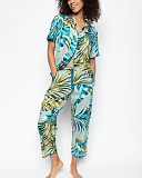 Eleanor Palm Leaf Print PJ Set Aqua Blue Mix TKD Lingerie Cyberjammies Fashion F1