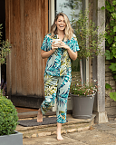 Eleanor Palm Leaf Print PJ Set Aqua Blue Mix TKD Lingerie Cyberjammies Fashion L1