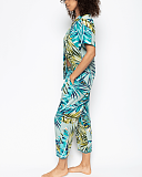 Eleanor Palm Leaf Print PJ Set Aqua Blue Mix TKD Lingerie Cyberjammies Fashion S1