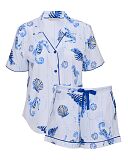 Essie Sea Horse Stripe Print Shorty Sets Dark Blue Mix TKD Lingerie Cyberjammies Fashion F1