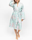 Francesca Flamingo Print Short Dressing Gown Mint Mix