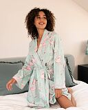 Francesca Flamingo Print Short Dressing Gown Mint Mix