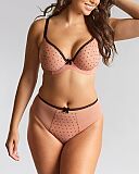 Gabrielle Plunge Bra And High Waist Brazilian Flocked Spot TKD Lingerie Panache Fashion F1