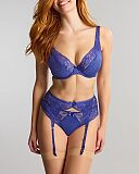 Heidi High Apex Plunge Bra And Brazilian Brief And Suspender Indigo