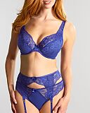 Heidi High Apex Plunge Bra And Brazilian Brief And Suspender Indigo