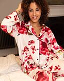 Isabella Floral Printed Jersey Pyjama Set Ox Blood Mix TKD Lingerie Cyberjammies Fashion L1