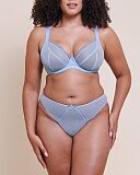 Lightstyle Scallop Plunge Bra And Brazilian Brief Light Blue Silver