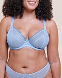 Lightstyle Scallop Plunge Bra And Brazilian Brief Light Blue Silver
