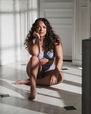 Lightstyle Scallop Plunge Bra And Brazilian Brief Light Blue Silver