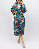 Maple Leaf Print Long Dressing Gown Teal Mix TKD Lingerie Cyberjammies Fashion F1