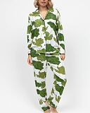 Olive Leaf Printed Jersey Pyjama Set Olive Green Mix TKD Lingerie Cyberjammies Fashion F1
