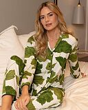 Olive Leaf Printed Jersey Pyjama Set Olive Green Mix TKD Lingerie Cyberjammies Fashion L1