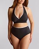 Ric Rac Sofia Plunge Bikini Top And Deep Brief Black White