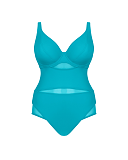 Sheer Class Plunge Swimsuit Turquoise TKD Lingerie Curvy Kate Swimwear Fashion CF1