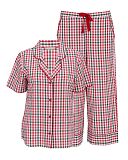 Tara Seersucker Checked Print Pyjama Sets Red Mix