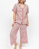 Tara Seersucker Checked Print Pyjama Sets Red Mix