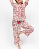 Tara Seersucker Checked Print Pyjama Sets Red Mix