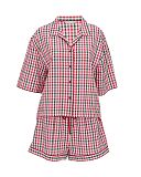 Tara Seersucker Checked Print Shorty Sets Red Mix