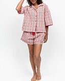 Tara Seersucker Checked Print Shorty Sets Red Mix