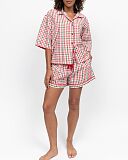 Tara Seersucker Checked Print Shorty Sets Red Mix