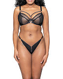 Unzipped Plunge Bra And Thong Black TKD Lingerie Scantily Luxury F1