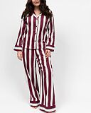 Yasmin Printed Stripe Pyjama Set Oxblood Mix TKD Lingerie Cyberjammies Fashion F1