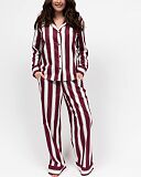 Yasmin Printed Stripe Pyjama Set Oxblood Mix TKD Lingerie Cyberjammies Fashion F2