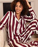 Yasmin Printed Stripe Pyjama Set Oxblood Mix TKD Lingerie Cyberjammies Fashion L1