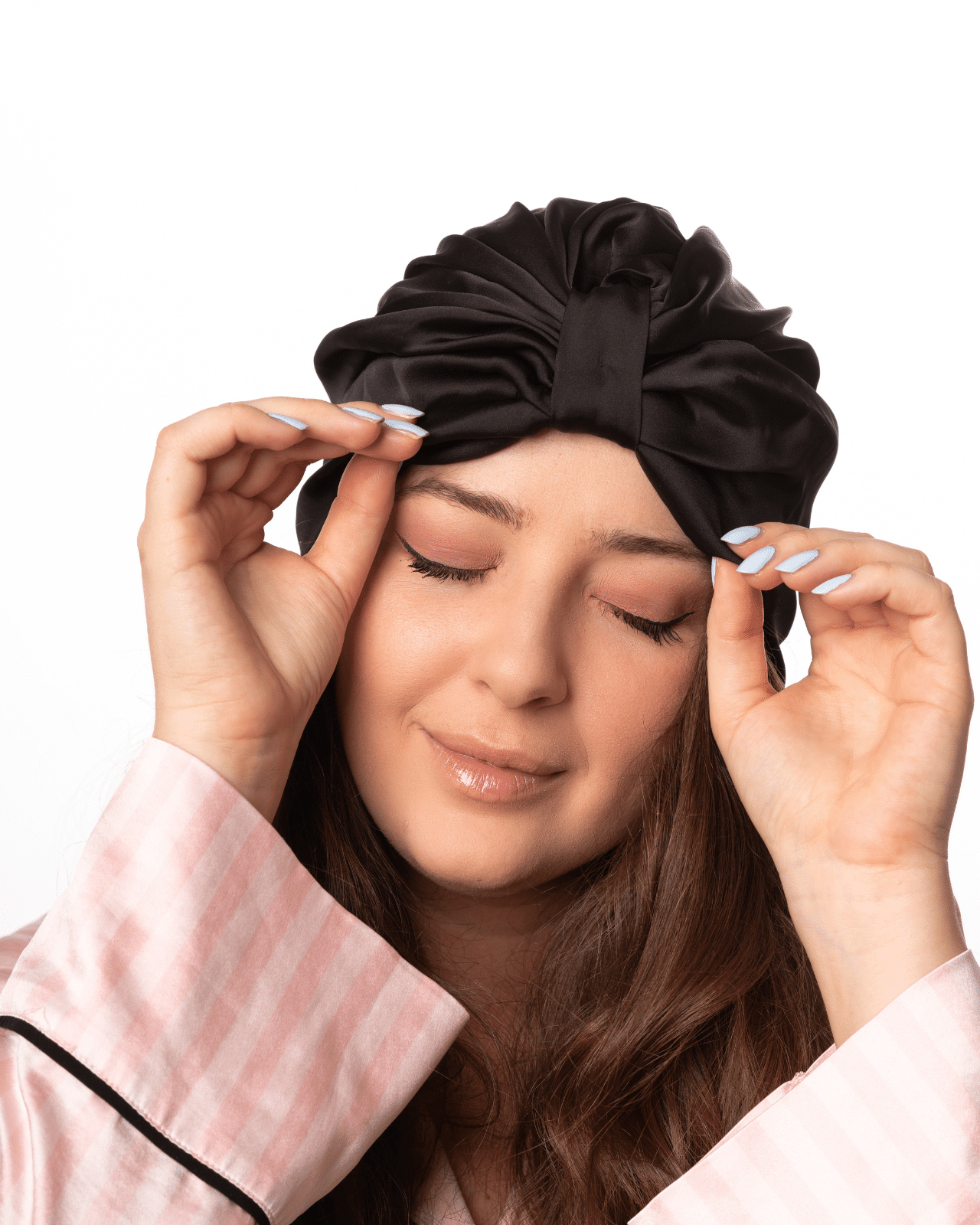 Silk Hair Turbans for Sleeping Black TKD Lingerie