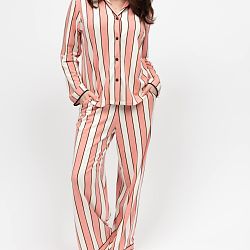 Bonnie Stripe Printed Jersey Wide Leg Pyjama Set Pink