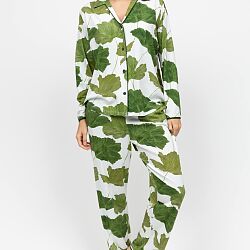 Olive Leaf Printed Jersey Pyjama Set Green