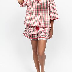 Tara Seersucker Check Print Shorty Set
