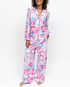 Chloe Heart Print Jersey Wide Leg Pyjama Set