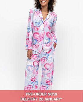 Chloe Heart Print Jersey Wide Leg Pyjama Set