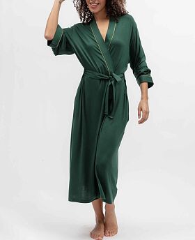 Ember Long Sleeve Long Dressing Gown Dark Green