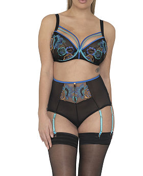 Encounter High Waist Suspender Brief Black/Peacock