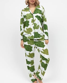 Olive Leaf Printed Jersey Pyjama Set Green