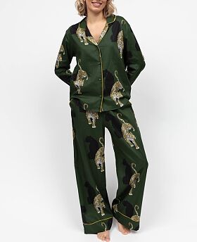 Olive Leopard Print Wide Leg Pyjama Set Green