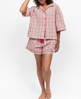 Tara Seersucker Check Print Shorty Set