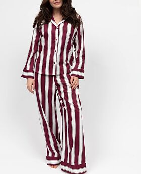 Yasmin Printed Stripe Wide Leg Pyjama Set Oxblood Mix