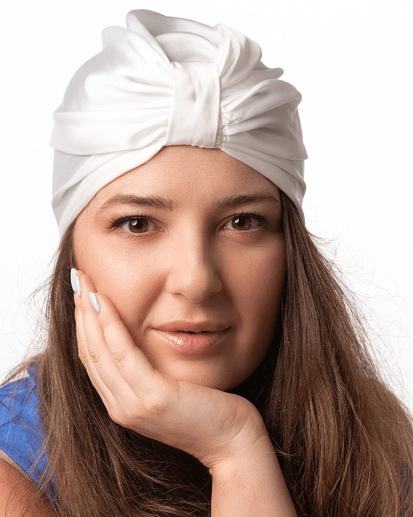 Silk Hair Turbans for Sleeping White TKD Lingerie
